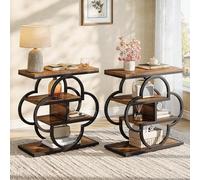 4-Tier Narrow Wooden Side Table, Rustic Nightstand with Curved