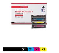 4 Toner pour HP CB540A + CB541A 125A + CB543A + CB542A Black + Cyan + Magenta + Jaune BK:2200 Pages CMY:1400 Pages avec P LaserJet P