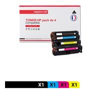 4 Toner pour HP CE410X + CE411A + CE413A + CE412A Black + Cyan + Magenta + Jaune BK:4000 Pages CMY:2600 Pages avec P LaserJet Pro 300 Color M351a P LaserJet Pro 300 Color MFP M375nw P LaserJet Pro 400