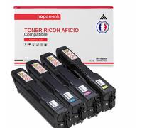 TONER 407634 407634 + 407637 + 407636 + 407635 Noir + Yellow + Magenta + Jaune x 4 Compatible pour RICOH AFICIO- Rico Aficio SP C 230 Series Rico