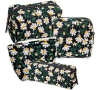 4 Trousse de Maquillage en Coton Brodé de Marguerites - Pochettes Zippées Organisateur Voyage pour Femme : Cosmétiques, Bijoux & Hygiène (Noir)