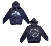 4 Tune Sweat À Capuche Zippé, Imprimé Lettre Étoile de la Fortune, en Polaire Entièrement Zippé Y2K (Navy Blue, L)