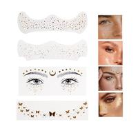 4 types de maquillage de couleur de taches de rousseur de paillettes de visage, patch d'or brillant imperméable à l'eau paillettes de papier brillant naturel réaliste taches de rousseur