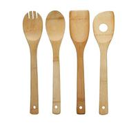 4 Ustensiles de Cuisines en Bambou - Cuillère, Spatule, Cuillère à Trou (30 x 6 cm)