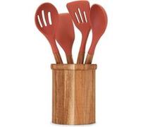 Set De 4 Ustensiles - Livoo - Mes153 - Pot Et Ustensiles Acacia Fsc - En Silicone 31 Cm - Pot 15 X 12 Cm Orange