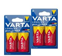 4 VARTA LONGLIFE D LR20 BATTERIES ALCALINES MAX POWER MN1300 1.5V MONO 2BL NEUF