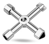 ALFFREUDE 4 Voies Clé Utilitaires Multifonction à Quatre Voies Multifonctions Cross Triangle Key Cle Armoire Electrique Universelle 4 en 1 pour Ascenseurs, Armoires Electriques, Vannes (Argent)