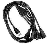 4 Way Power Splitter - 1 to 4 Cable Strip with 3 Pronged Outlet And 3" to 12" Foot Y Style Extension Cord - Black - SJT 16AWG - By Luxury Office (5 Pack, 6' Extension Cord)