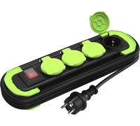 4-Way Power Strip Ip44 Multiple Socket With Switch, Waterproof Outdoor Power Strip, Protective Contact Sockets With Covers And Roll-Up Cable 5 M 16a/250v H05rr-F3g1 Black/Green