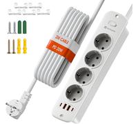 4 Way Retractable Power Strip With 2 Usb C And 2 Usb A, 8 In 1 With Switch, 4000W 16A, With Surge Protector For Home, Office, 2M Cable