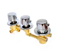 4 Way Shower Diverter Valve, Brass Multi Functions Thermostatic Shower Mixing Valve Kit 3 Handle Flow Control Valve, Thermostatic Shower Mixer Tap, G1/2" Thread, Chrome