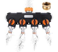 4-way water splitter with valve adjustable, water bottle splitter water distributor for 3/4 inch and 1/2 inch water bottle garden irrigation