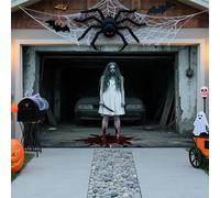 4 x 1,8 m - Couverture de porte de garage terrible - Décoration de film d'horreur avec personnages classiques effrayants - Fond pour jardin, maison et fête