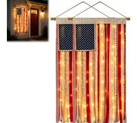 4 X 2.3 Ft Lighted Rag American Flag Banner, Patriotic Wall Hanging for Memorial Day, Independence Day Retro American Flags Bunting for Outdoor Garden Yard Homes Party Decoration