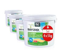BAYZID® Galets de Chlore Lent 4 x 5 kg - Traitement Piscine et Bassin - Haute Teneur en Chlore (200 g)