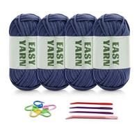 4 X 50g Easy Yarn Lot de 4 pelotes de fil de 50 g pour crochet - Laine épaisse - Laine chenille pour crochet - Maille bien visible - Laine épaisse pour crochet - Coton et nylon - Bleu cowboy avec