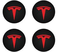 4 x 56mm Cache moyeu pour Tesla Model Y Model 3,Autocollant 3D Silicone Cache-Moyeu avec Voiture Logo Cache Moyeux Autocollant Protection Jante Roue Badge,Red