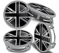 4 x 75mm Cache-Moyeu Capuchons de Centre Enjoliveurs de Roué Voiture Cache Moyeux Jante Alliage Cache-Moyeux Compatible avec Numéro de Pièce B66470207 / B66470200 Argent Drapeau Britannique UK cms 1