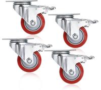 4 x 75mm Swivel Castor Castors with Brake for Furniture Maximum Load 400kg Red