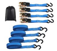 4 x 800 kg Sangle à Cliquet - Kit de 4 Sangles Arrimage à Cliquet, 5m Sangle d'arrimage avec Tendeur à Cliquet Sangle à Cliquet Sangles de Serrage pour Remorque Auto Caravane Vélo Déménagement Bleu
