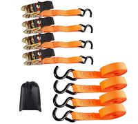 4 x 800 kg Sangle à Cliquet - Kit de 4 Sangles Arrimage à Cliquet, 5m Sangle d'arrimage avec Tendeur à Cliquet Sangle à Cliquet Sangles de Serrage pour Remorque Auto Caravane Vélo Déménagement(Orange)