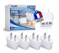 4 x Adaptateur Prise USA/Canada/Japon/Mexique/Thailande - Très Utile pour Voyager - Adaptateur Facile A Transporter - Design Compact et Léger (Blanc)