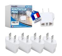 4 x Adaptateur Prise USA/Canada/Japon/Mexique/Thailande - Très Utile pour Voyager - Adaptateur Facile A Transporter - Design Compact et Léger (Blanc)