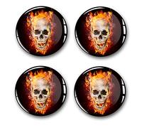 4 x Autocollants en gel pour couvercles de moyeu de 60 mm de diamètre, autocollants pour jantes, emblèmes bombés pour jantes, accessoires de tuning automobile DM007 (N° 5 Crâne en flammes, ensemble
