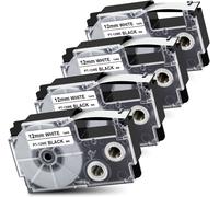 4 x Compatible for Casio XR-12WE XR12WE Label Maker Tape for Casio EZ KL-60 KL-70e KL-100 KL-120 KL-130 KL-200 KL-200E KL-300 KL-750 KL-820 Label Maker,12 mm x 26 mm .07m,Black on White