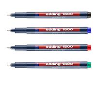 4 X Edding 1800 Dessin Stylo Pigment Doublure Fineliner 0.1mm Noir, Bleu, Rouge,