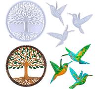 4 X Epoxy Resin Moulds, Tree Of Life Silicone Moulds For Hummingbird Tree Of Life Molds Tree Of Life For Diy Wall Decoration, Home Decor (4 Pieces)