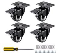 4 X Heavy Duty 40mm 360° Silent Swivel Castor Wheels With Brakes Black