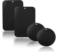 4 X Metal Plates With 3m Adhesive For Magnetic Car Phone Holder/Magnetic Car Holder Universal Metal Plate For Smartphone (2 Round And 2 Rectangular) (Black)