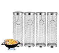 4 X Panier À Griller Cylindrique Rond En Acier Inoxydable Pour Légumes