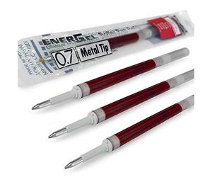 4 X Pentel EnerGel 0,7 mm recharge Pointe en métal LR7 - Compatible avec EnerGel Xm, BL77/BL57/Bl37 - Rouge