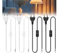 4 x Power Cable with Switch 3 m,European Plug with Open Cable End,2 Pole,2 x 0.75 mm² Replacement Cable,Power Cable with Switch for Lamps (White