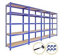 4 x rayonnages 90 x 180 x 45 cm t-rax bleu acier inoxydable garage entrepôt rangement de l'atelier capacité total de 4200 kg - 280 kg par planche Bleu G