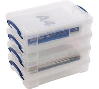 4 x Really Useful Boîtes de rangement en plastique transparent 4 l avec couvercle très résistant