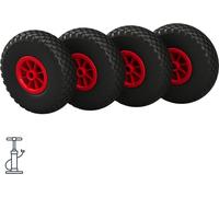 4 x Roue à air Ø 260 mm 3.00-4 palier lisse roue de lancement roue de diable charrette à bras, noir/rouge