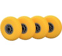 4 x Roue en polyuréthane Ø 260 mm 3.00-4 roulement à aiguilles roue de secours charrette à bras chariot à main anti-crevaison, jaune/gris