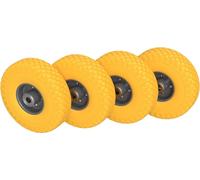 4 x Roue en polyuréthane Ø 260 mm 3.00-4 roulement à billes chariot à main charrette à bras roue de secours anti-crevaison, jaune/gris
