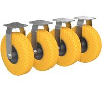 4 x Roulette fixe avec roue enPolyuréthaneØ 260 mm 3.00-4 roulement à billes rouleau de transport anti-crevaison, jaune/gris