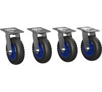4 x Roulette pivotante avec roue en PU Ø 160 mm palier lisse rouleau de transport anti-crevaison, noir/bleu