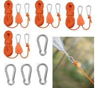 4 X Tent Ropes With Pulley Diameter 4 Mm Ratchet Ropes With Hooks Camping Rope Light Nylon Rope For Camping,Awnings (Comes With 4 Replacement Carabiners)