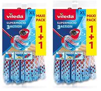 4 X Vileda Supermocio 3 Action Tête de Balai à Franges en Microfibre de Remplacement de Recharge Bleu