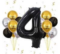 4 Year Birthday Balloon, Black, 13 Pieces Set Birthday Balloon With Large Foil Balloon Number 4, 101 Cm Balloons, Balloon 4 Year Decoration Birthday Flying Thanks To Helium