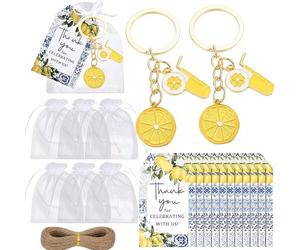 40/20 pièces Ensemble cadeau de porte-clés citron - Comprend 5 porte-clés citron, 5 cartes, 5 cordes de jute et 5 sacs en organza. Cet ensemble cadeau au design unique dégage une esthétique fraîche et