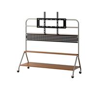 40-75 Pouces Support Television sur Pied Roulette Support pour Écran en Acier Inoxydable avec Panneau Perforé et Étagères Doubles en Bois Massif pour Salon, Bureau, École(Brown)