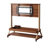 40 à 85 Pouces Pied Television Roulette Bois Massif Eco Board Support TV Mobile sur Pied Hauteur et Angle Réglables avec Porte Coulissante en Verre Trempé et Prise de Courant pour Salon(Brown 1)