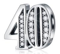 40 Anniversaire Charms convient au bracelet de mariage pandora, Perles de 40e anniversaire en argent sterling 925 avec pierres de naissance cz, numéro 40 ans